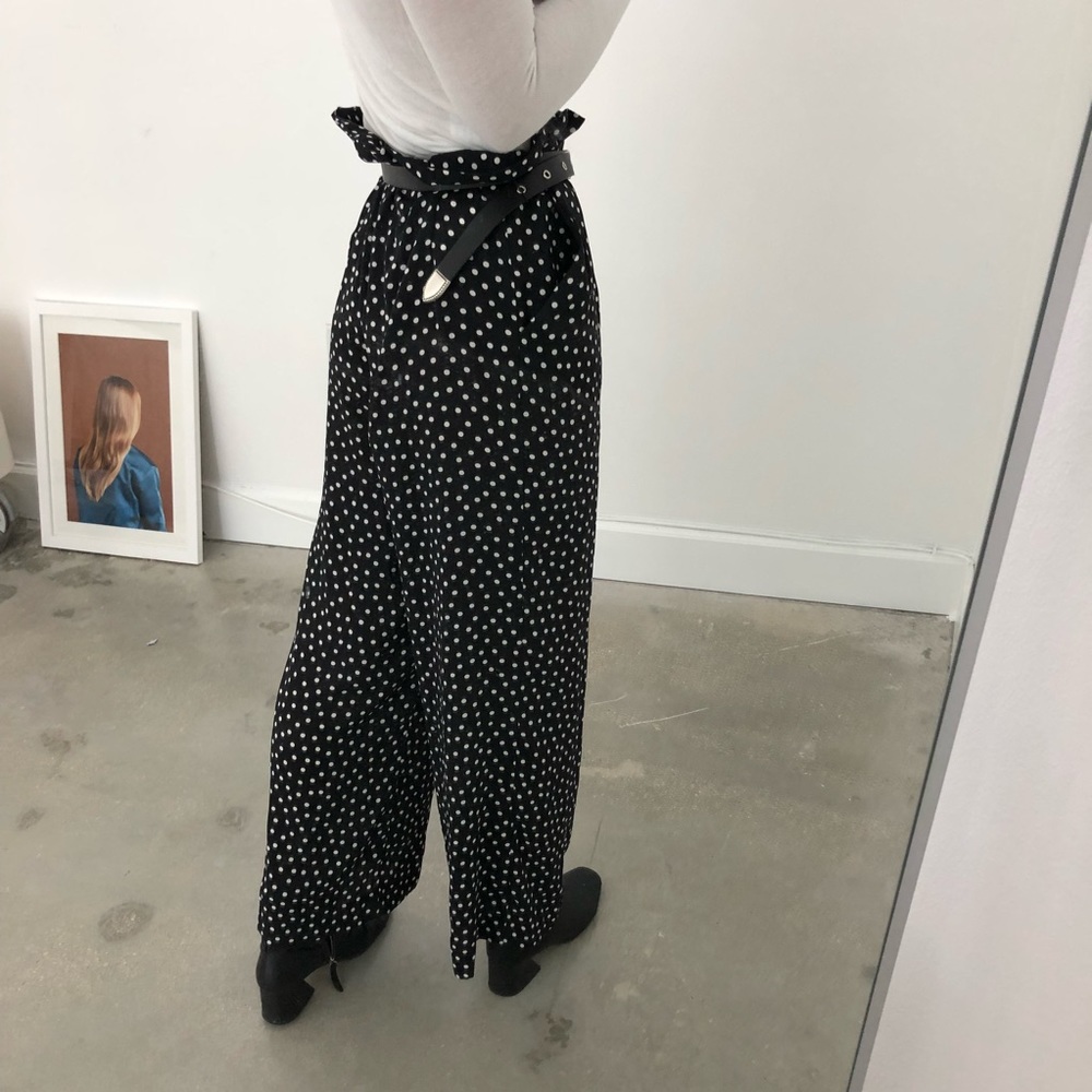 Paperbag Waist Micro Polka Dot Black White Pants - Picture 3 of 4